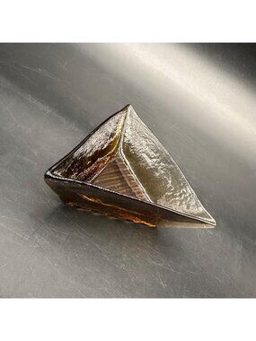Vintage Smoky Amber Glass Trinket Dish Triangle Bowl Jewelry Holder Tray Unique